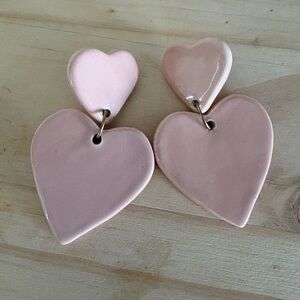 Pink Ceramic Heart Earrings